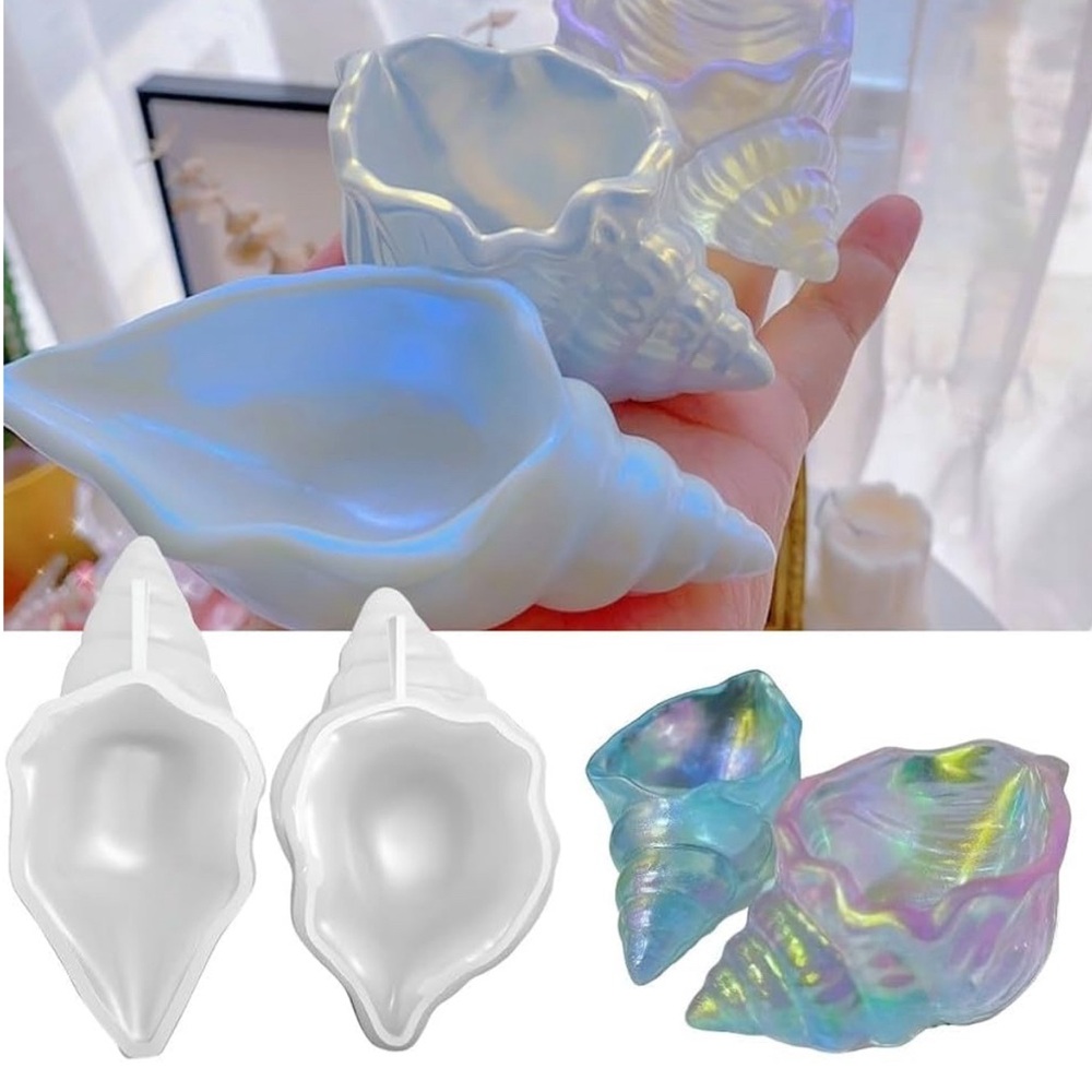 (2) Creative Unique Conch Shell Silicone Molds Bundle +MICA & MORE Shells Sand